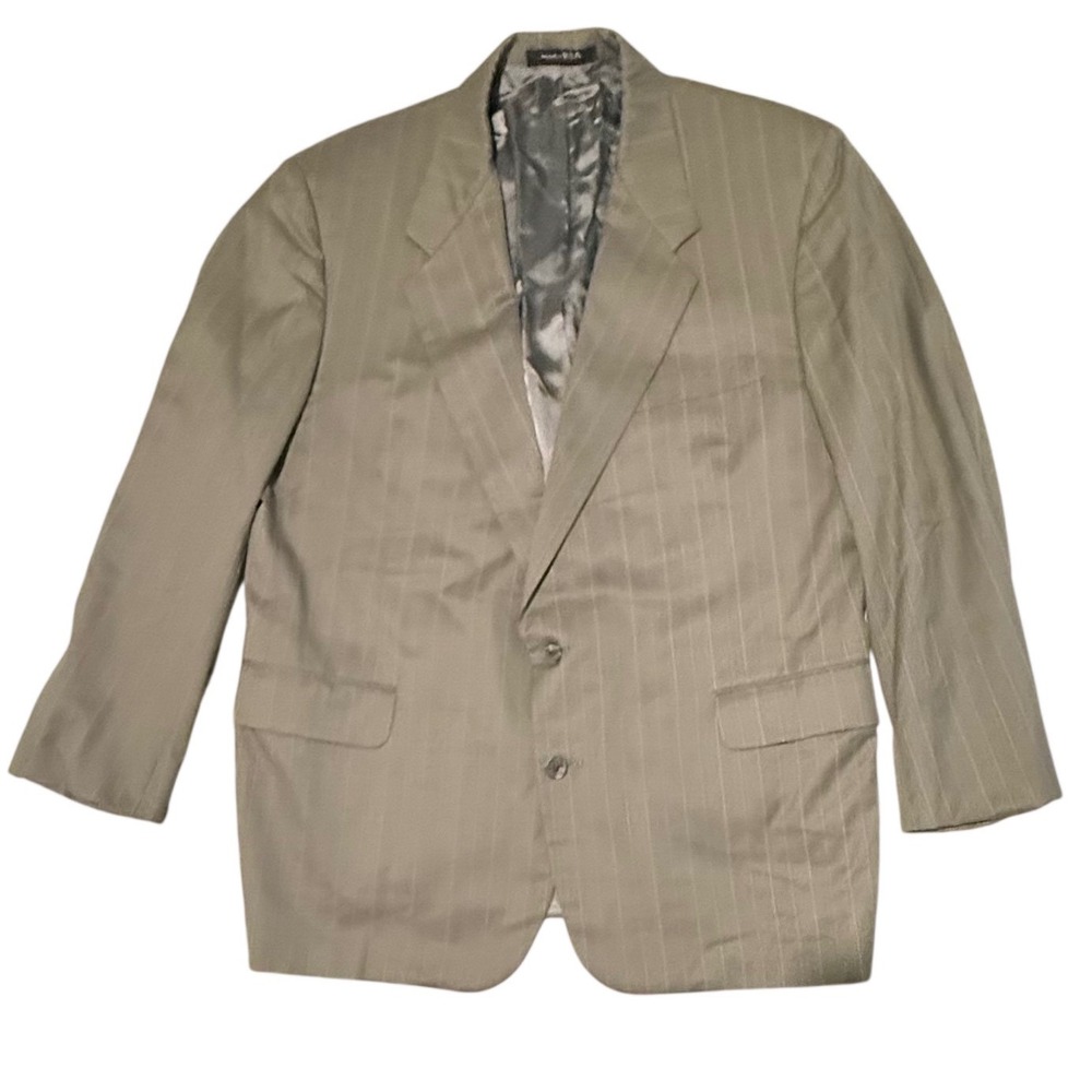 Tom James Filo A Mano Mens Pinstripe Blazer Olive Green Hand Tailored Sport Coat